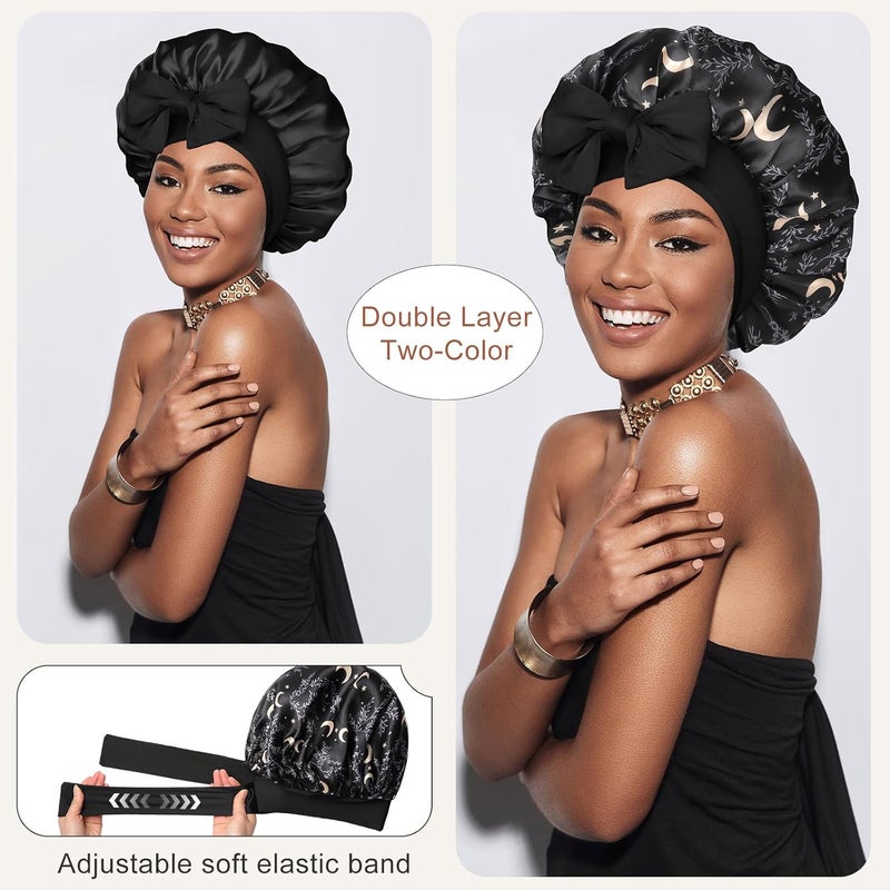 CHLINS Satin Bonnet Silk Bonnet for Sleeping Silk Sleep Cap Double Layer Hair Bonnet with Elastic Tie Band for Curly Hair Night Cap - Image 2